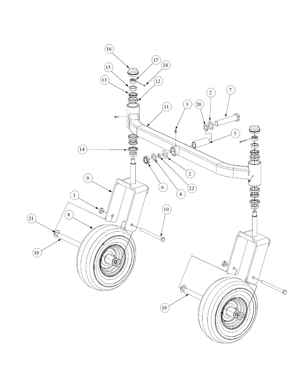 Front Caster Assembly Diagram and Parts List for M60-KH 53AB5BDX750-27-HP Cub Cadet Lawn Tractor